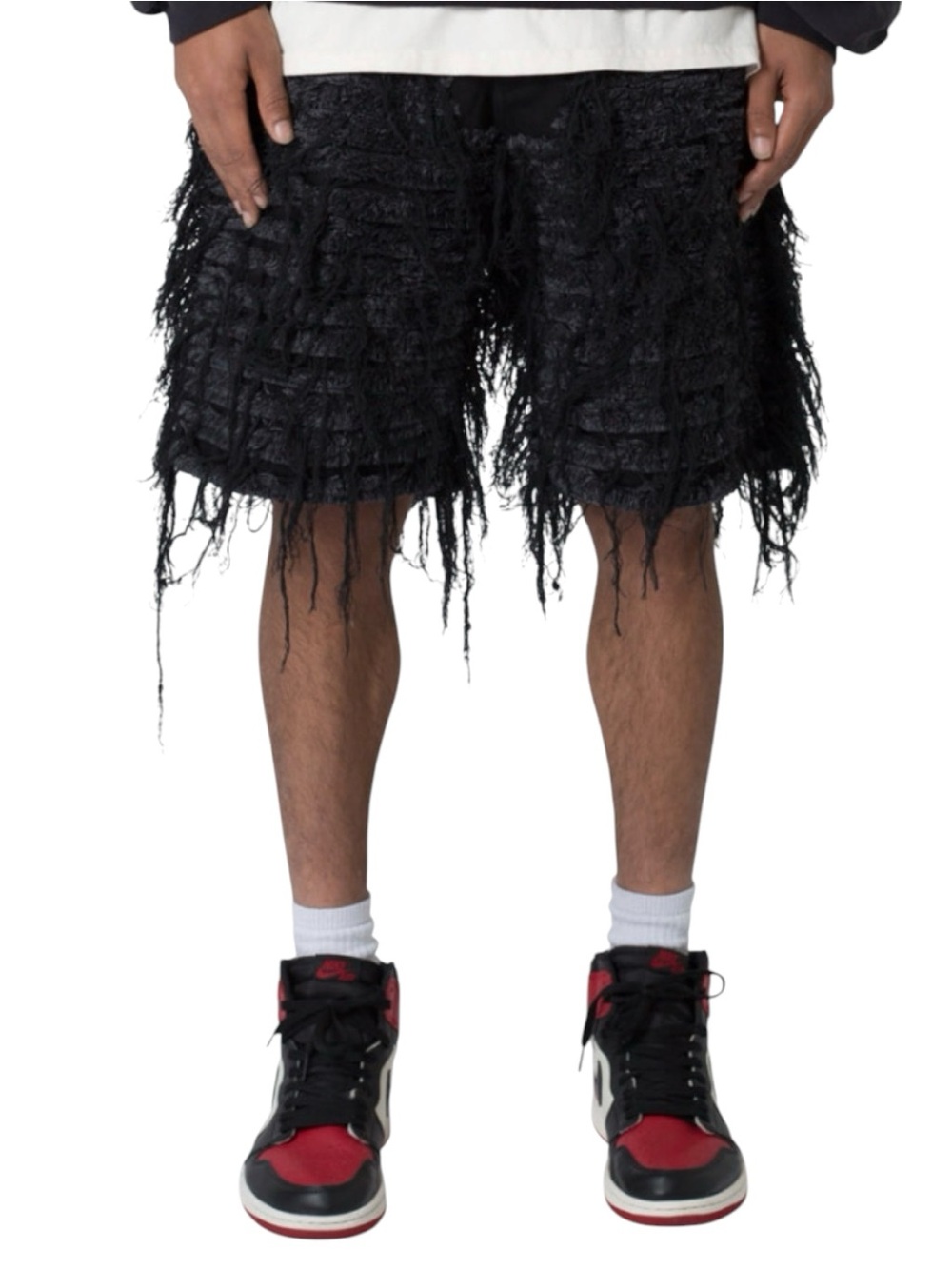 mnml Allover Frayed Denim Shorts Mens Size 29 Button Fly Vintage Wash Black NEW